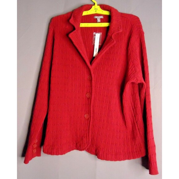 Apt 9 Cardigan Sweater Cable Knit Ship Red Notch Collar Button Front Size 1X New - Picture 2 of 11